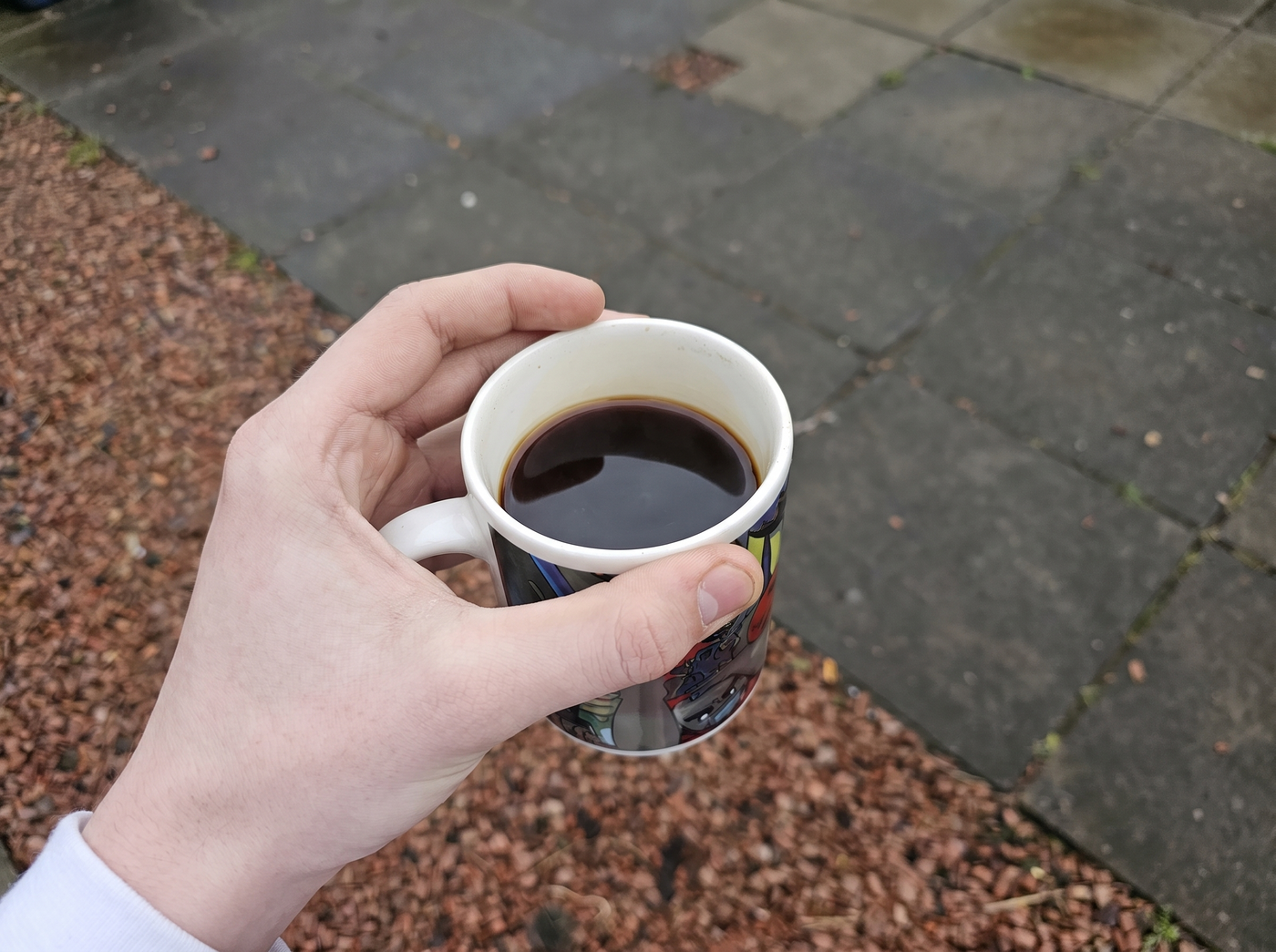 Coffee in hand — the afternoon ritual