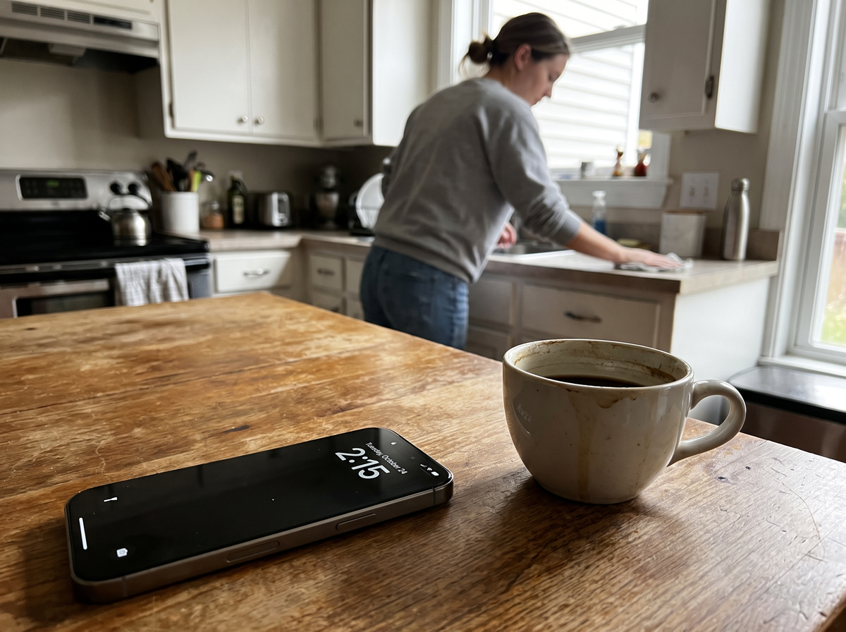 Phone showing 2:15 PM — the moment everything changed
